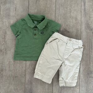 Carter’s & George 0-3 Month Baby Boy khakis dress pants & polo matching outfit